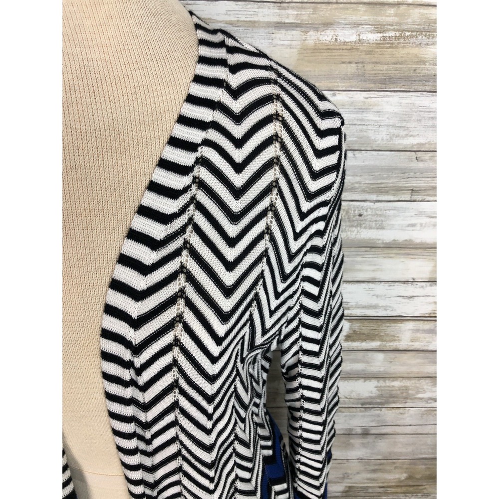Chico's Open Cardigan Sweater Size 1 - Blue White Black Chevron M - Picture 2 of 8